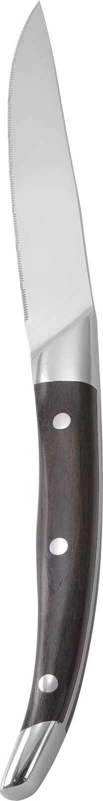 Thikë steak, OVE Corfu, teh 110 mm, çelik inoks, gjatësi totale 240 mm, dorezë Pakkawood, kafe e errët, set 6 copë me kuti dhurate