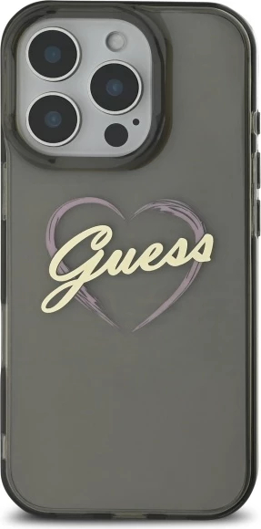 Mbështjellës Guess IML Heart për iPhone 16 Pro, Zi