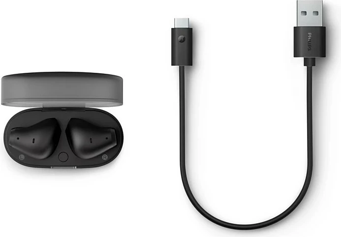 Kufje pa tela Philips TAT2139BK/00 TWS Bluetooth 5.3 28 orë me kuti karikimi IPX4 me mikrofon të zeza