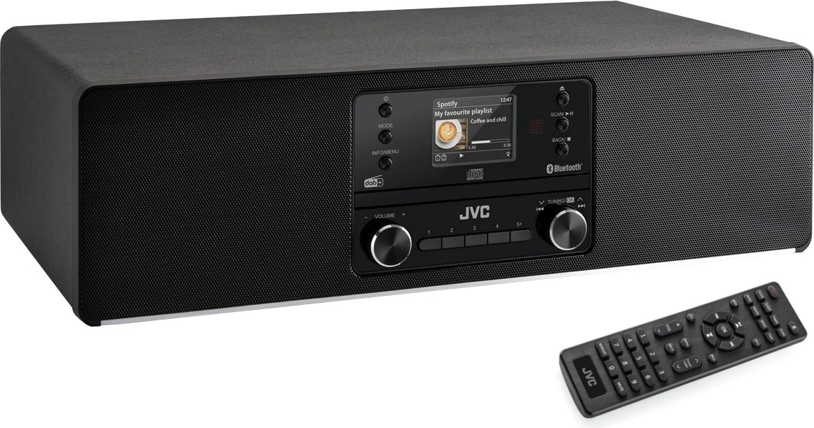 Mini tower audio JVC RD-E984B, Bluetooth 5.2, MP3, USB, TFT, e zezë