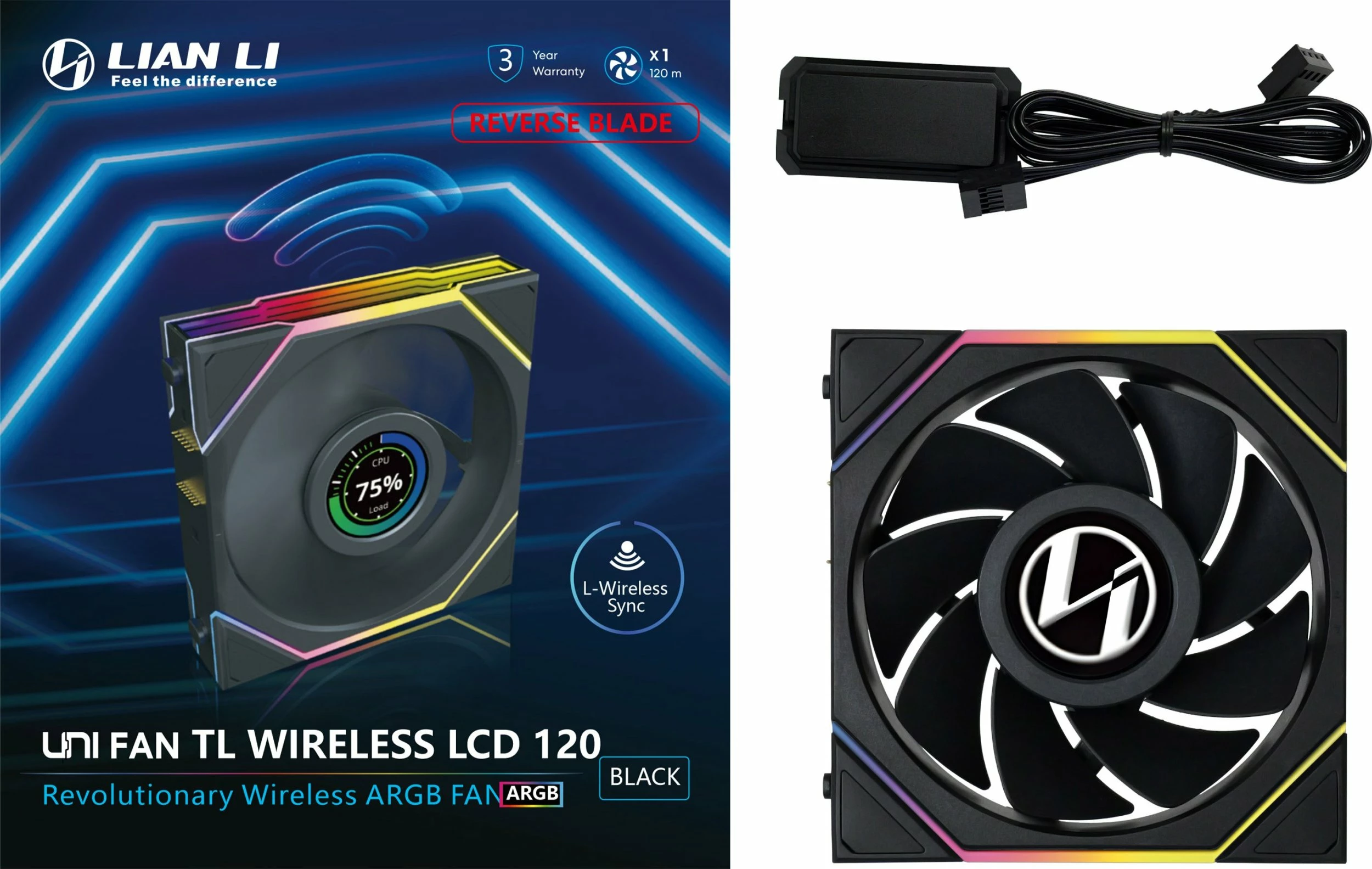 Ventilator PC Lian Li UNI FAN TL Wireless LCD 120 Reverse Blade 12RTLLCD1W1B, 120mm ARGB, i zi, 1 copë