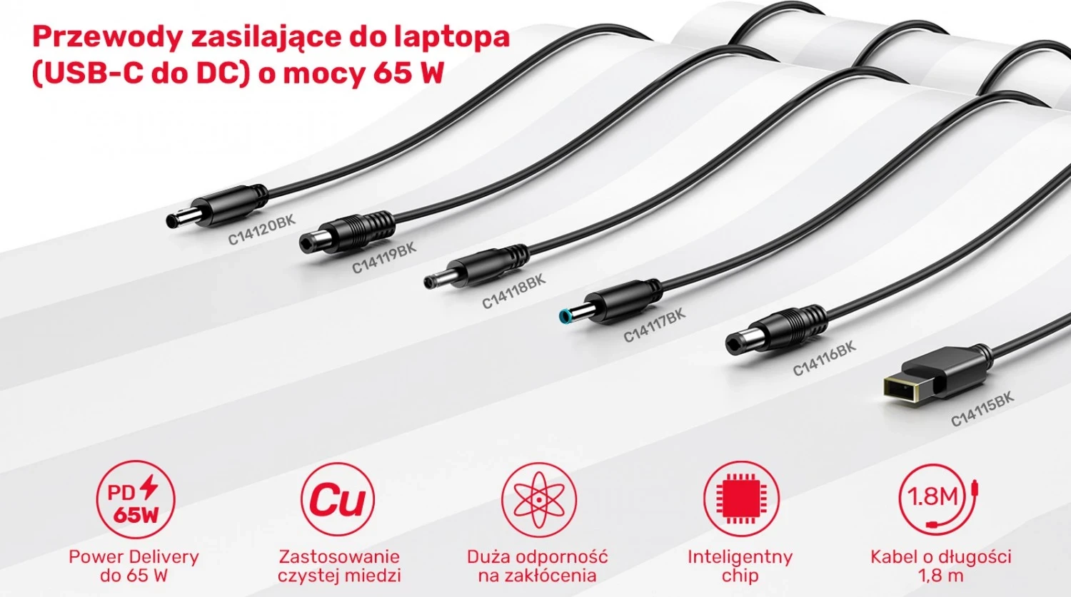 Kablli i Energjisë për Lenovo Unitek, 65W USB-C - DC4,0mm, ngjyrë e zezë
