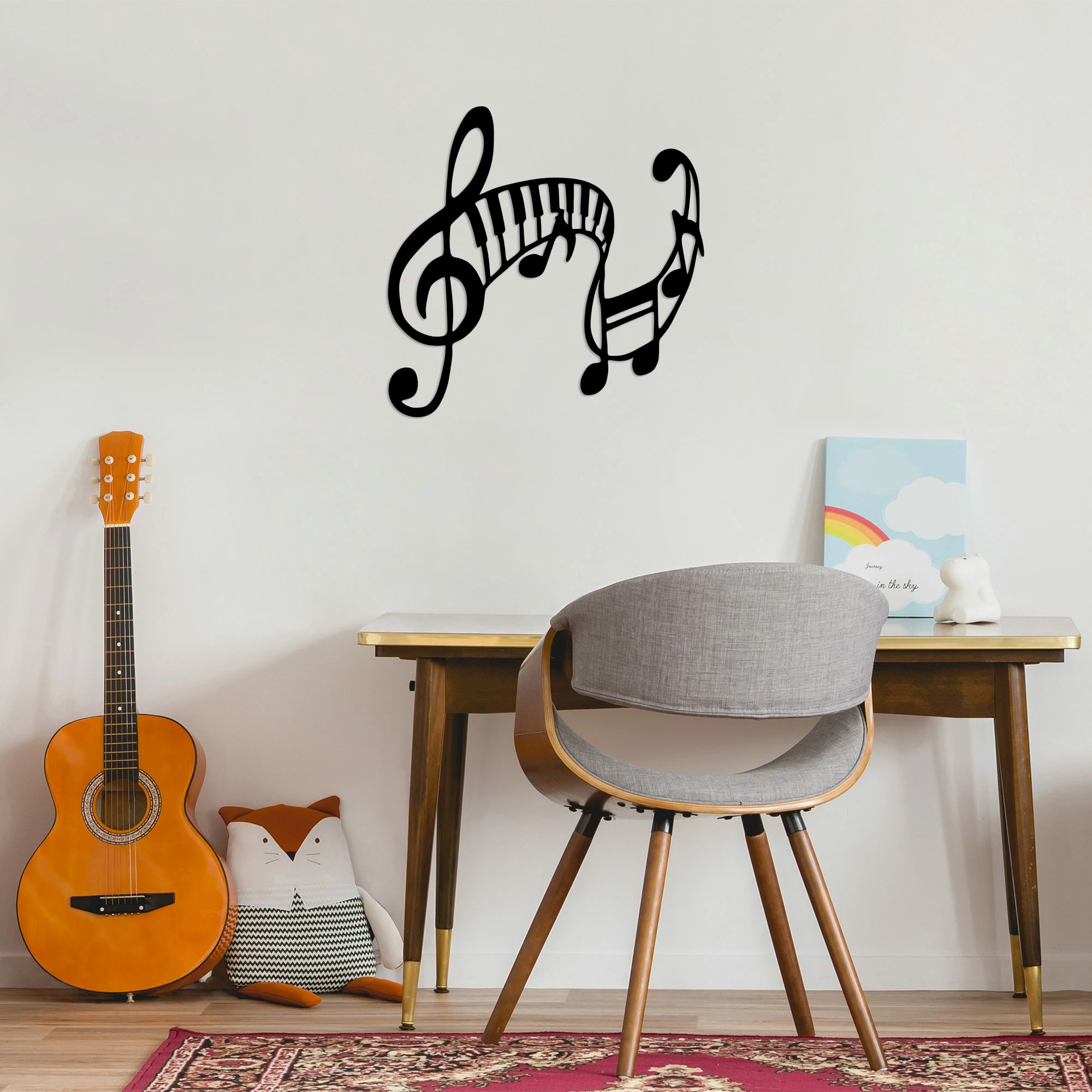 Aksesor dekorativ muri prej metali, motiv muzikor, ngjyrë e zezë, 70x68cm