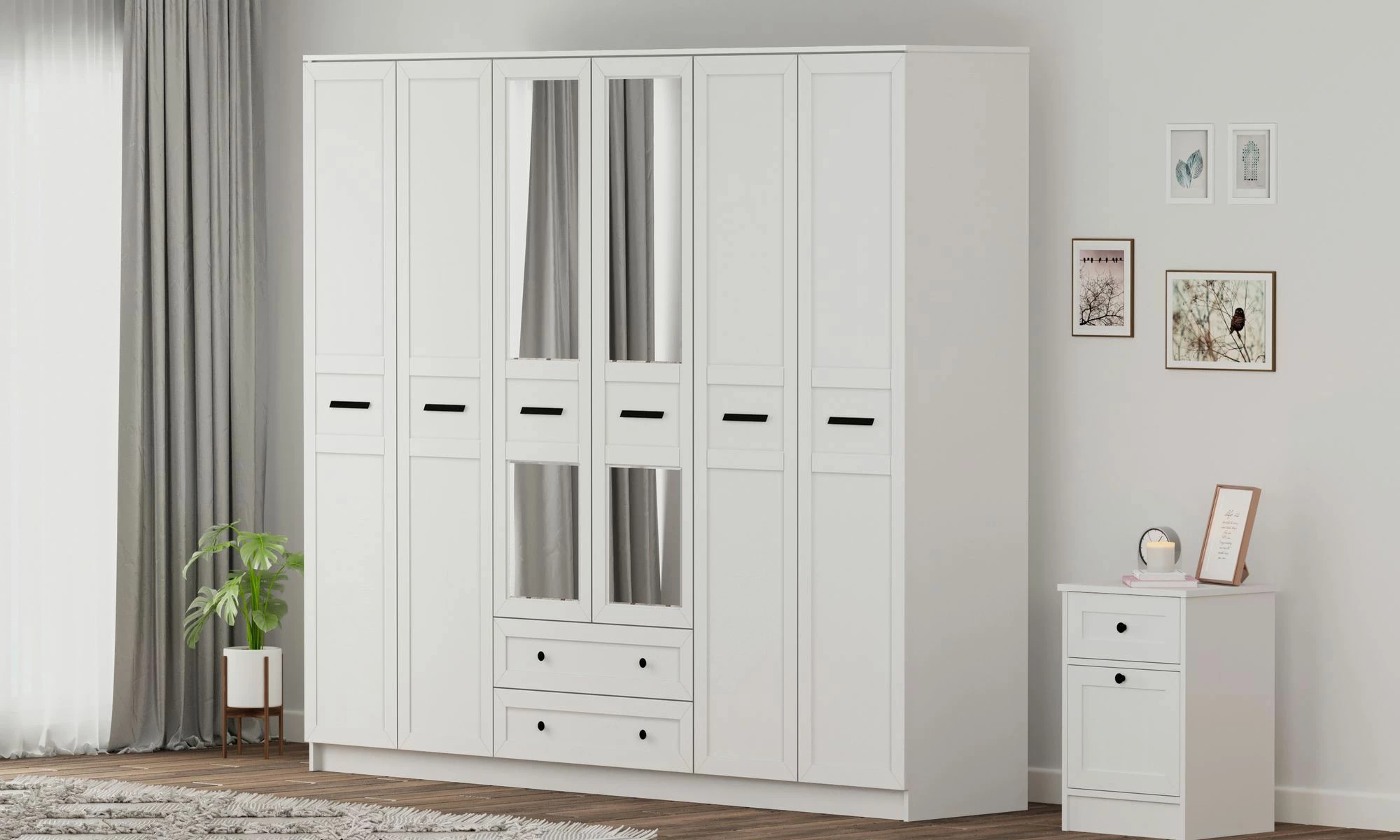 Dollap rrobash Skye Decor, ngjyrë e bardhë mat, RB-168-01-013, 210x210x52cm