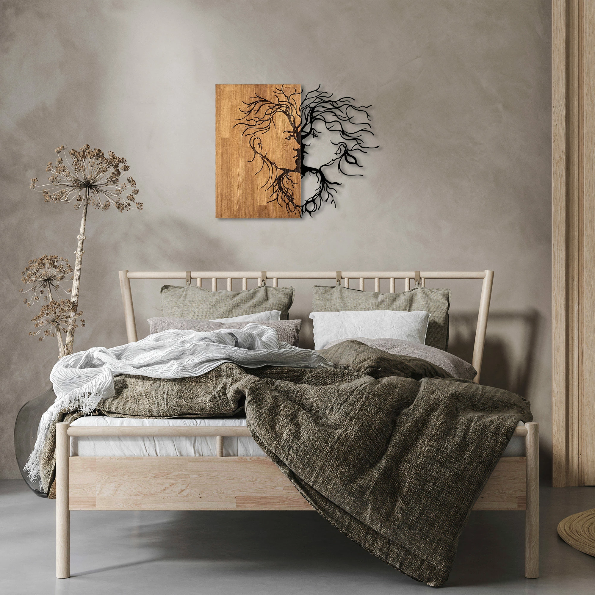 Aksesor dekorativ për mur, dru dhe metal, Wallity Love - 315, ngjyrë e zezë dhe arre, 96x3x79cm