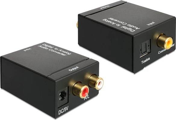 Konvertues audio DeLOCK 62444, Digital (Toslink/Coaxial) në Analog (RCA Stereo), i zi
