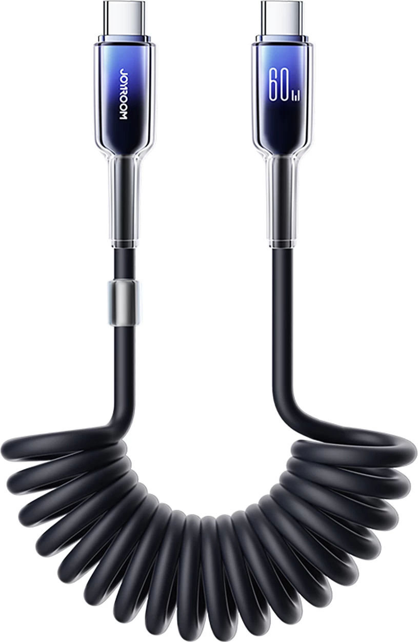 Kabllo spiral USB-C në USB-C Joyroom S-A43 Crystal-Clear Series, 1.5m, 60W, e zezë
