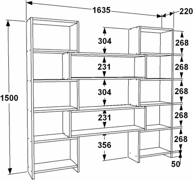 Raft librash i zgjatshëm Thorin, ngjyrë e bardhë-natyrale, 163.5x22x150cm
