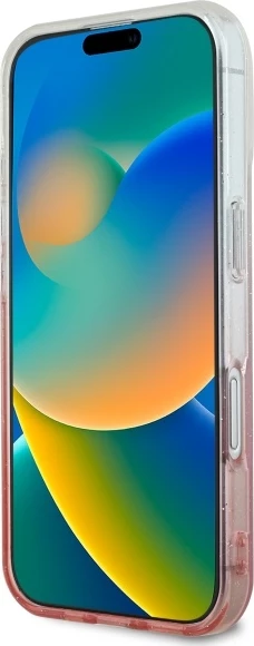 Mbështjellës Guess IML Glitter Gradient MagSafe për iPhone 16, Rozë
