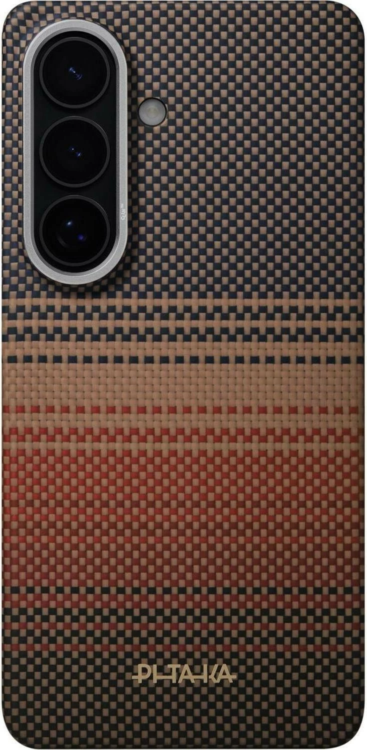 Mbështjellës Pitaka Aaron Button Edge Case Sunset për Samsung Galaxy S26, aramid, MagSafe, portokalli/kafe multicolor 5