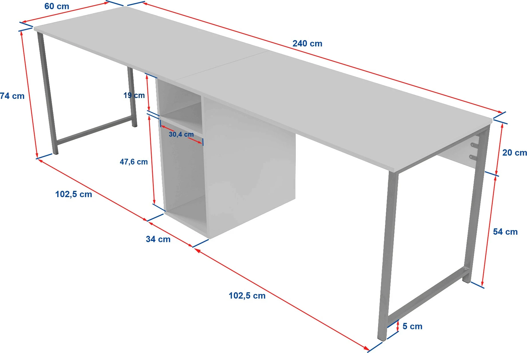 Tavolinë studimi Nordure, dyshe, anthracite, e zezë