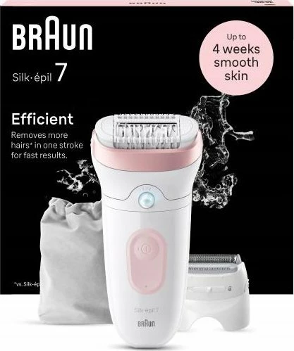 Epilator Braun Silk-epil 7 7-030, bateri 40 min, Wet & Dry, MicroGrip, 2 shpejtësi, bardhë/rozë