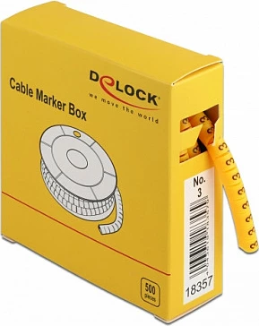 Shënues kabllosh DeLOCK No. 3, 500 copë, për kabllo 4–5 mm, i verdhë