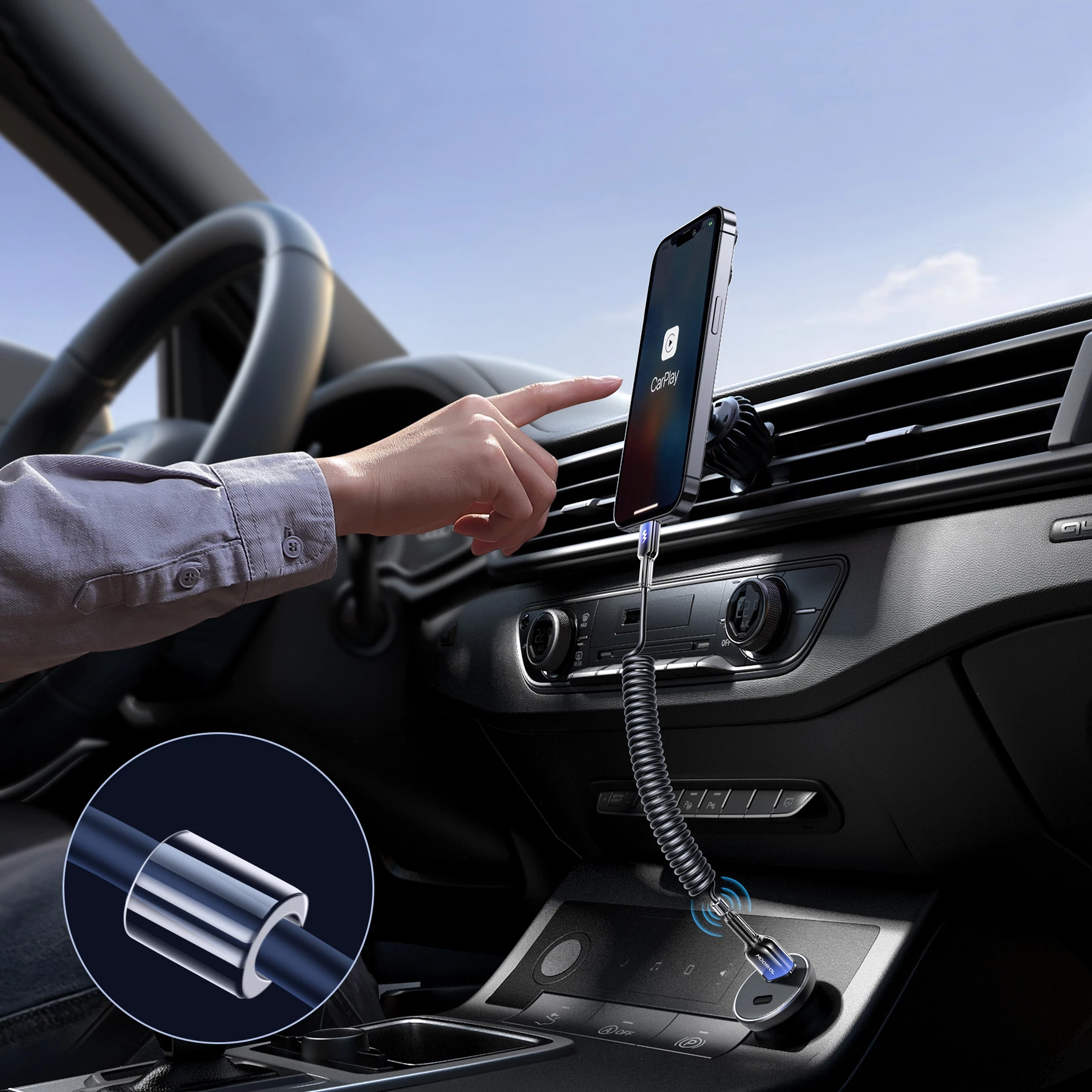 Kabllo spiral Joyroom S-A43 Crystal-Clear Series, 1.5m, USB-A në Lightning, 3A, e zezë