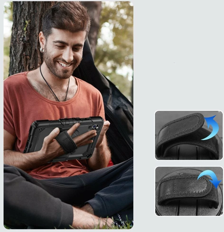 Mbështjellës i fortë për tablet Tech-Protect Solid Samsung Galaxy Tab A9/A11 8.7 (X110/X115/X133/X135), flip, me stand dhe rrip dore, i zi, set me rrip
