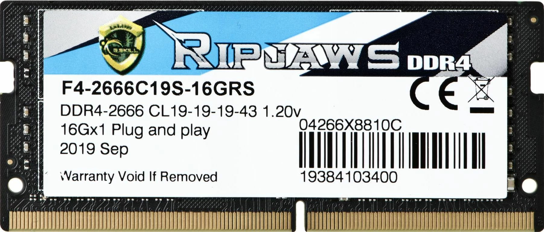 RAM Memorje G.Skill Ripjaws F4-2666C19S-16GRS 16GB DDR4 2666MHz CL19 SO-DIMM (1x16GB)