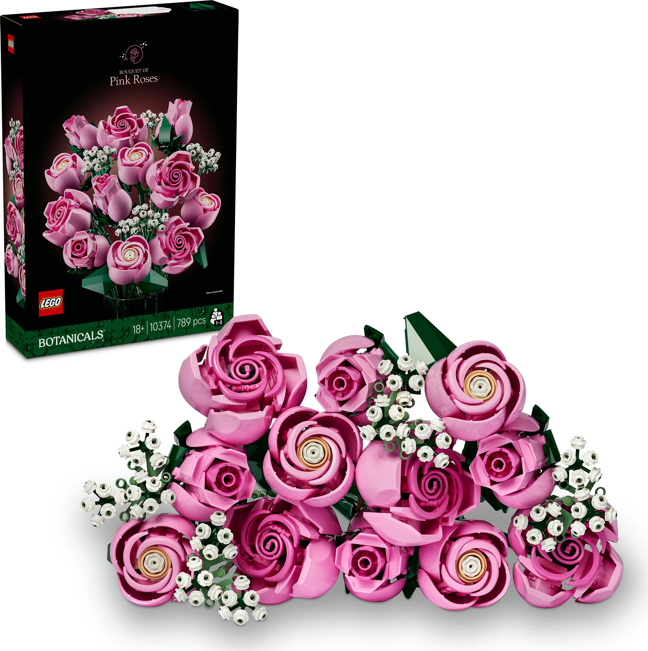 Set ndërtimi LEGO Botanicals 10374 Buqetë Trëndafilash Roze, 789 copë, 18+, multikolor