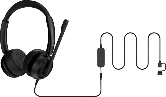 Kufje Sandberg 3in1 Office Headset Pro ENC (MPN 126-54), 3.5mm/USB-A/USB-C, me mikrofon, të zeza
