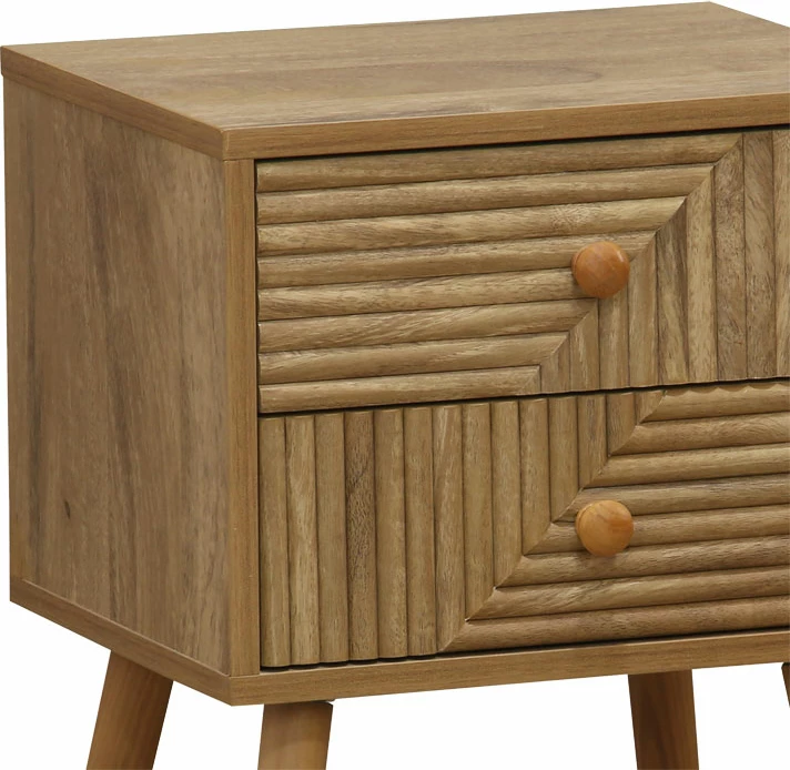 Komodinë natyrale me 2 sirtarë, këmbë druri pishe, 37.5x32x54cm