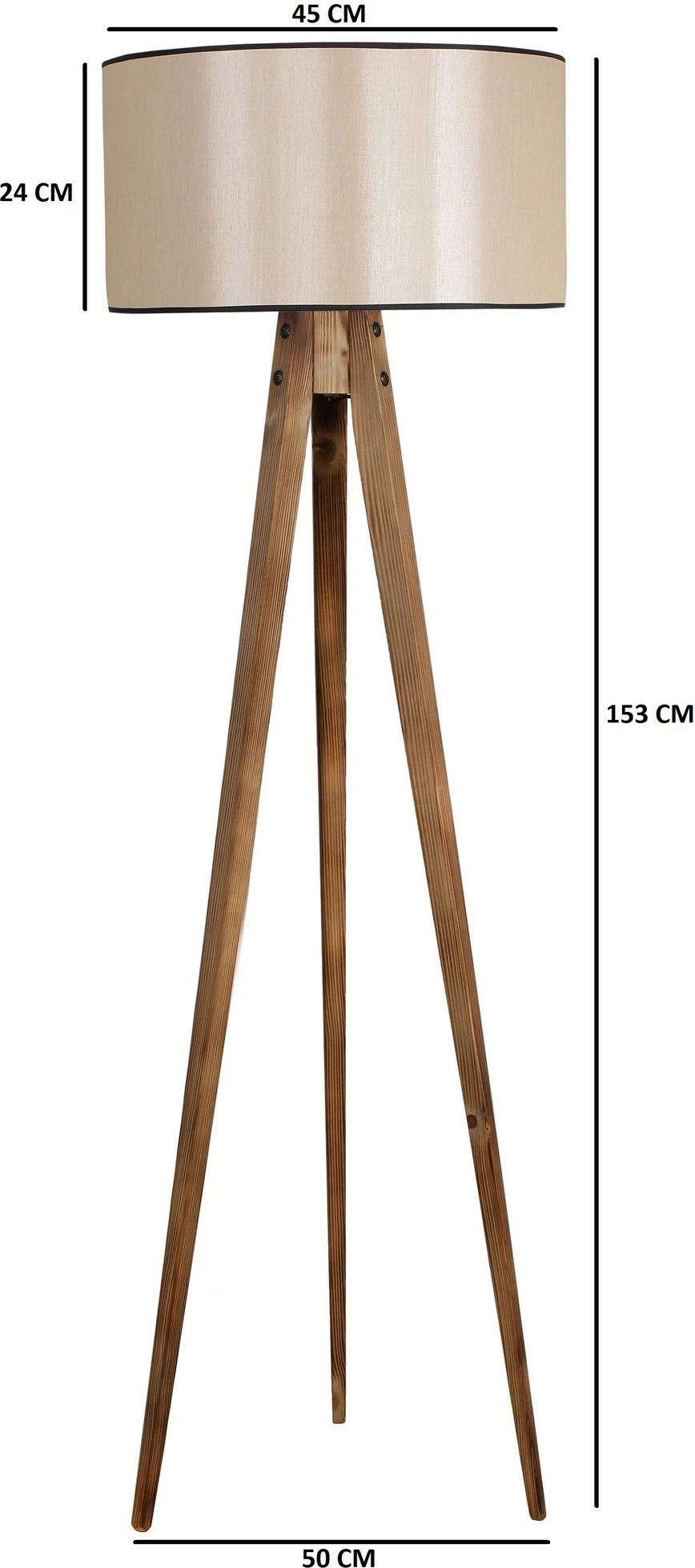 Llambë dyshemeje tripod Opviq, trup druri, abazhuri cilindrik, ngjyrë kafe, 153cm