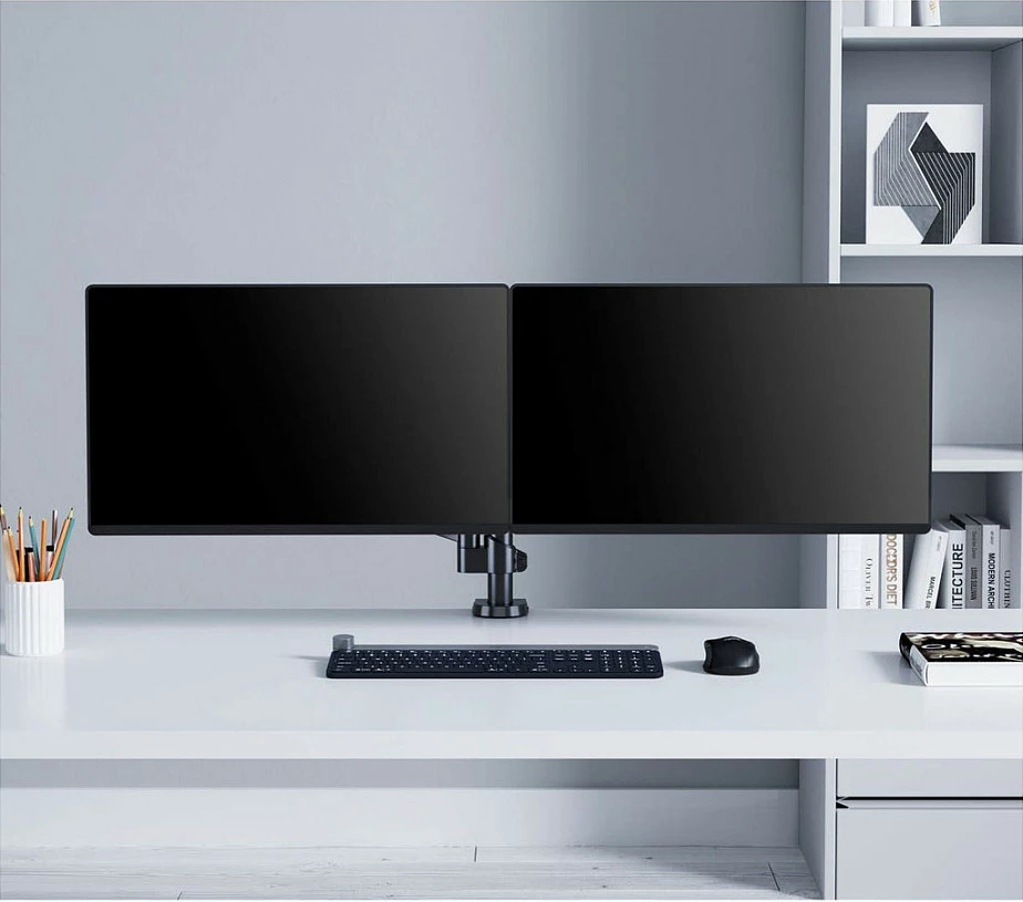 Mbajtëse tavoline për dy monitorë MANHATTAN, krah me gas spring, 17"-32", VESA 75x75/100x100, deri 8kg, gri