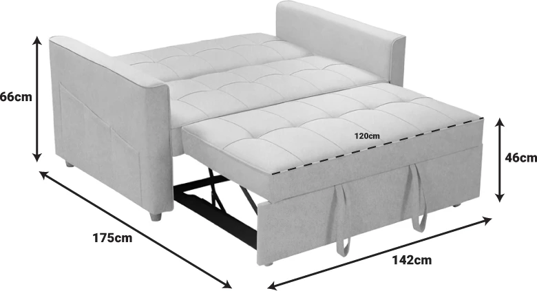 Divan 2-vendësh që shndërrohet në shtrat, ngjyrë bezhë-gri, 142x93x90 cm