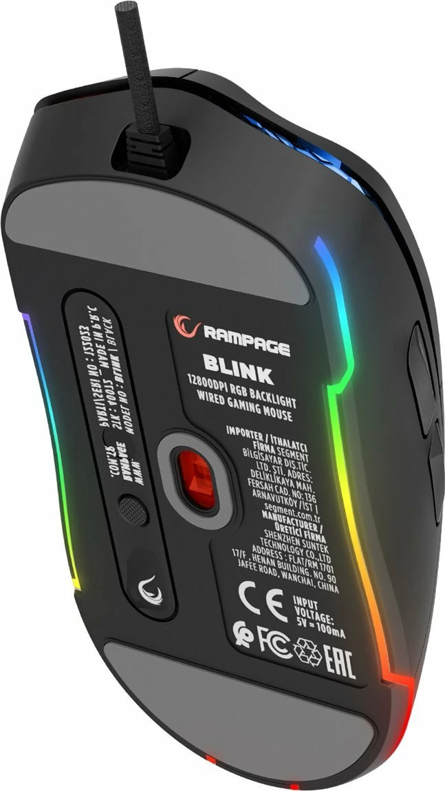 Maus gaming Rampage Blink (BLINK-BLACK) 12800 DPI RGB USB me kabllo, i zi, me kapakë ndërrues