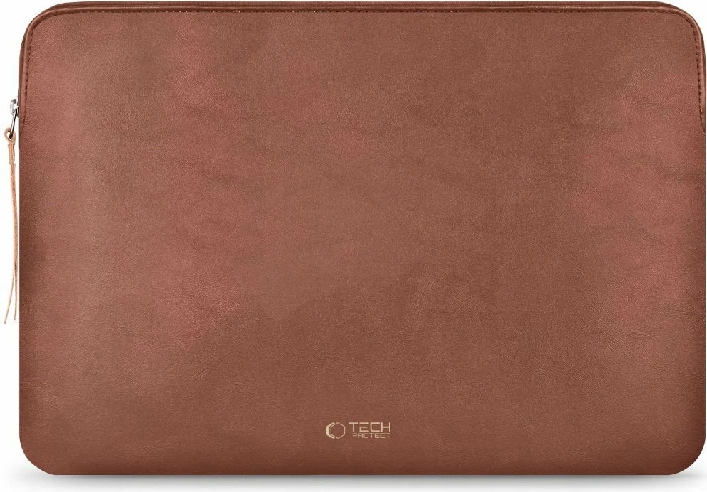 Mbështjellës për laptop Tech-Protect Fleece Case 16\", me zinxhir, lëkurë artificiale, kafe