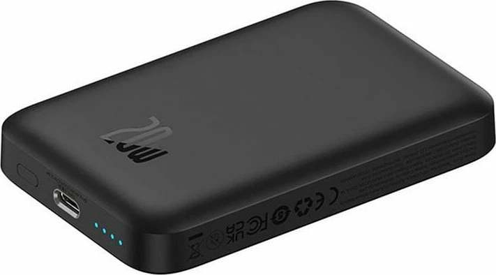Powerbank Baseus Magnetic Mini Air 6000mAh 20W, karikim wireless magnetik, me kabllo USB-C në USB-C 30cm, i zi