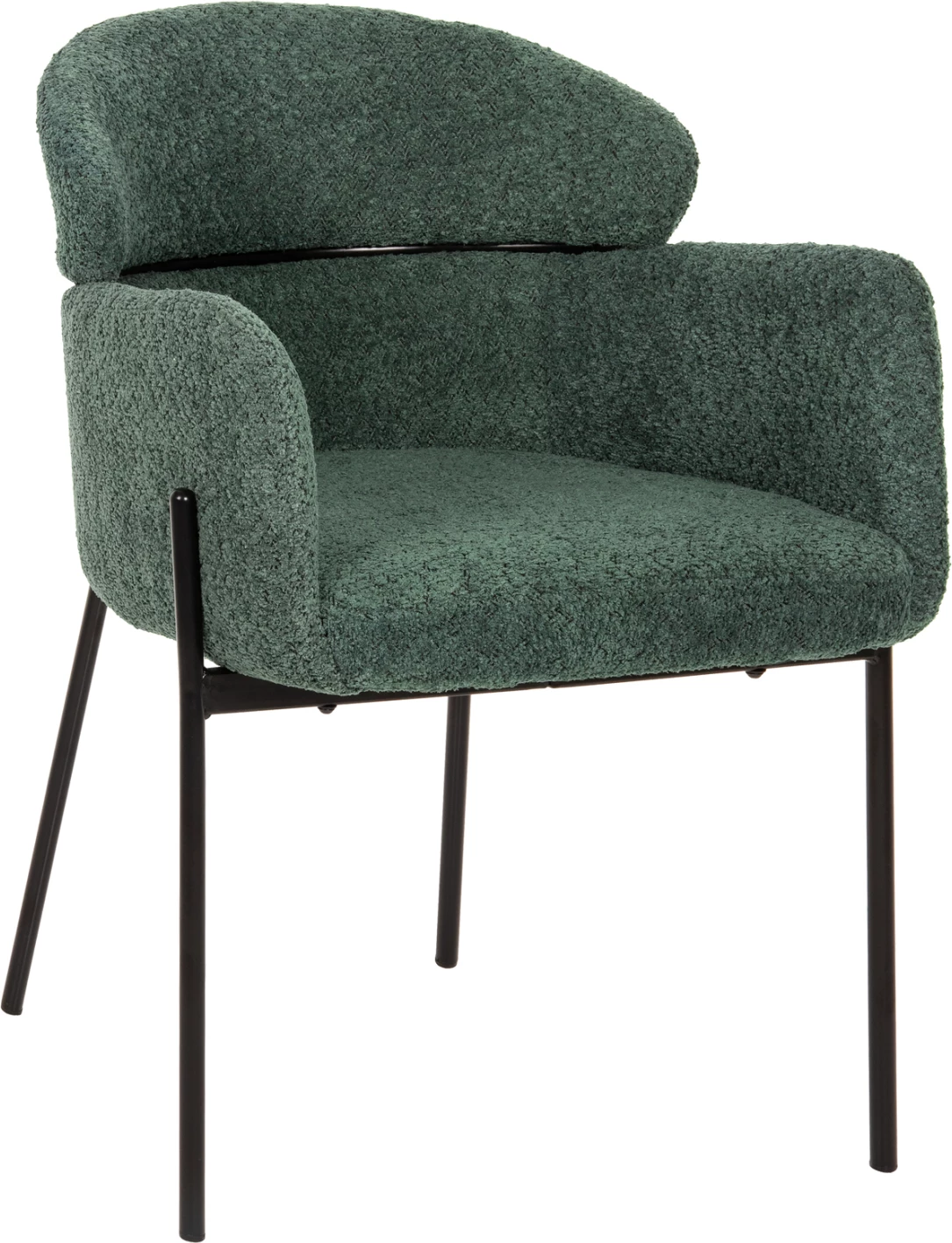 Karrige me krahë WOLF, pëlhurë boucle jeshile petrol, këmbë metalike të zeza, 58x58x80H cm., set prej 2 copë