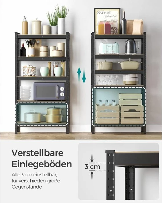 Raft i rëndë SONGMICS GLR030B21 30 x 75 x 150 cm, 5 rafte të rregullueshme, ngarkesë totale 650 kg, i zi