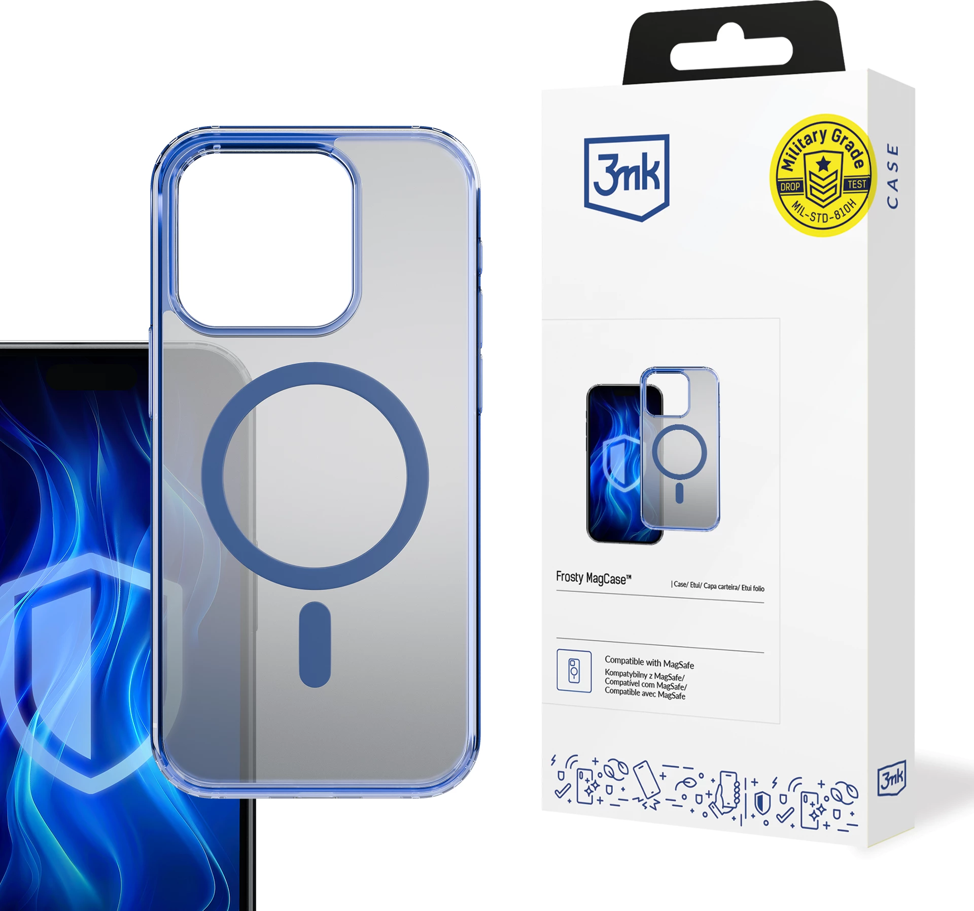Mbështjellës 3mk Frosty MagCase për iPhone 16 Pro, Transparent, Blu