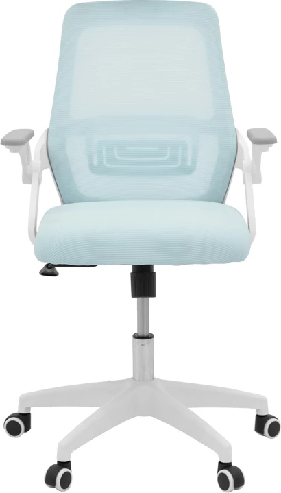 Karrige zyre Reji, material rrjetë, ngjyrë kaltër e çelët, kornizë e bardhë, 58x60x89-99cm