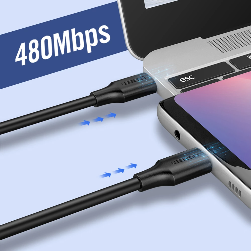 Kabllo USB-C në USB-C Ugreen US286, 2m, 3A, 480 Mbps, e zezë