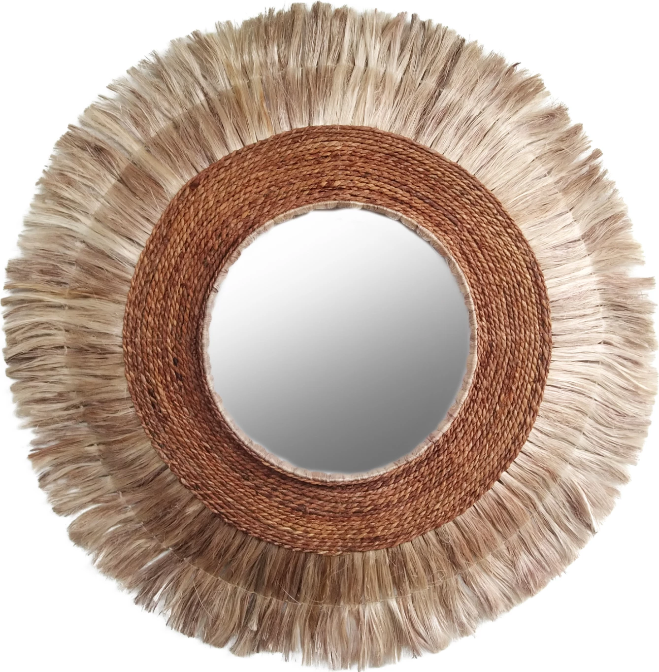 Pasqyrë rrethore prej fibrash abaka, ngjyrë natyrale, 60x5x60cm, FH7739