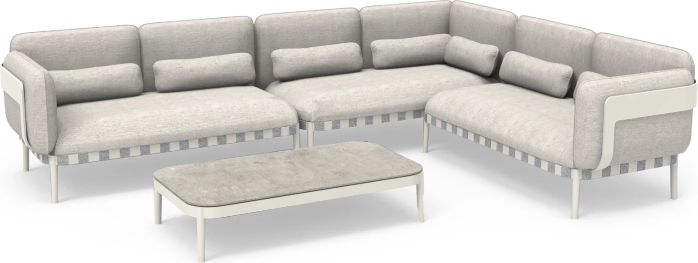 Set lounge për jashtë, 4 pjesë, PEGASUS CD6199.02, alumin i bardhë krem, litar P.E. bezhë & material OLEFIN