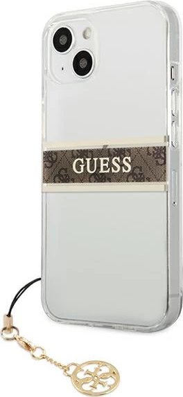 Mbështjellës Guess GUHCP13SKB4GBR për iPhone 13 mini 5.4", transparent, me varëse, kafe