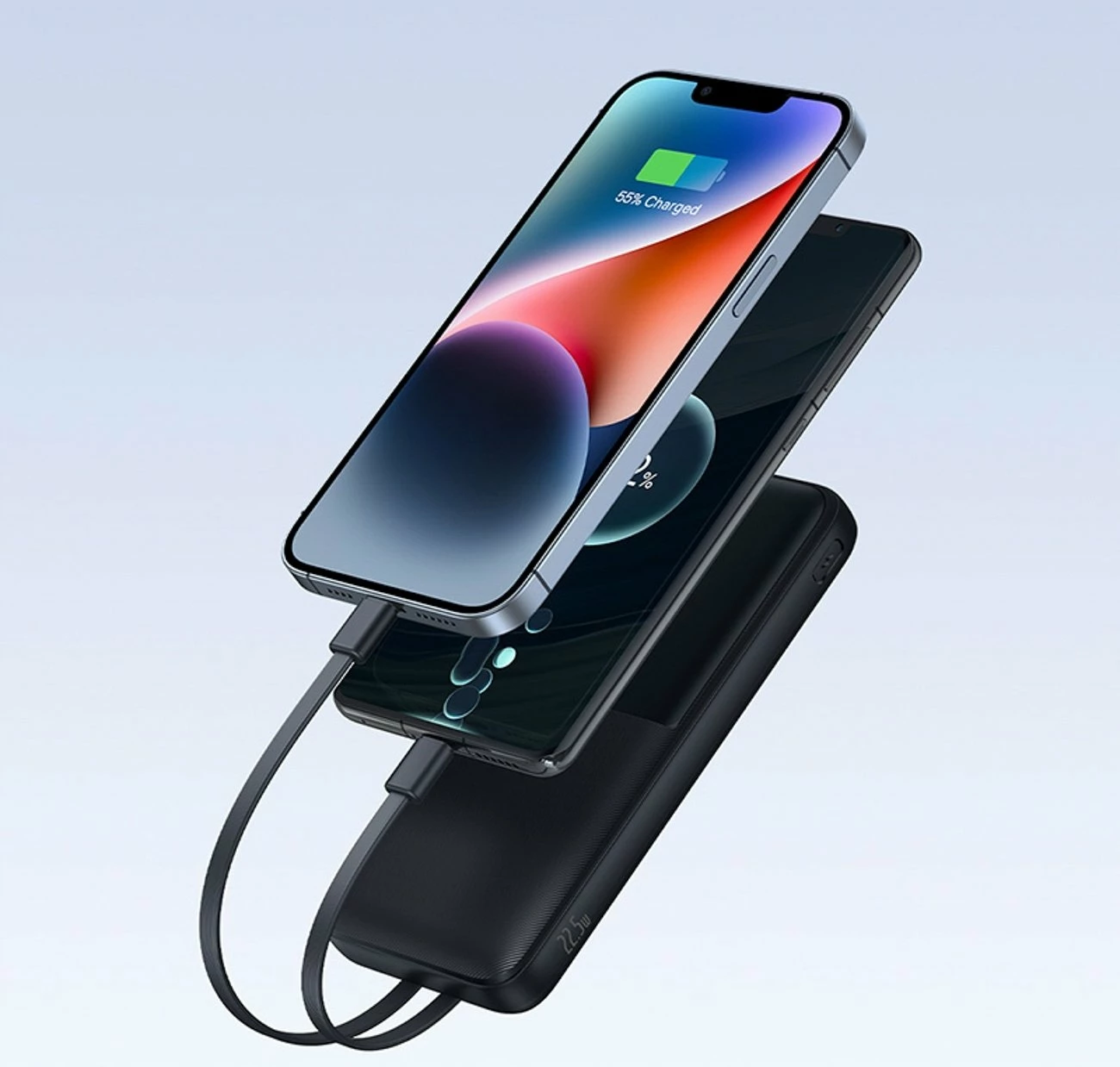 Powerbank Baseus Lipow 10000mAh 22.5W me ekran, me kabllo të integrume + kabllo USB-A në USB-C 0.2m, i zi