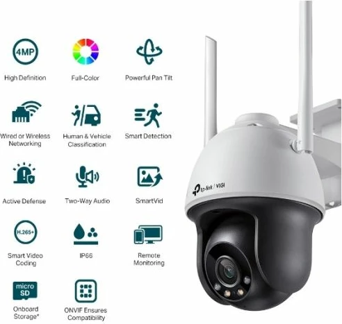 kamerë sigurie rrjeti Wi‑Fi TP-LINK VIGI C540-W (4mm) 4MP 2560x1440 Pan/Tilt IP66, bardhë/zezë