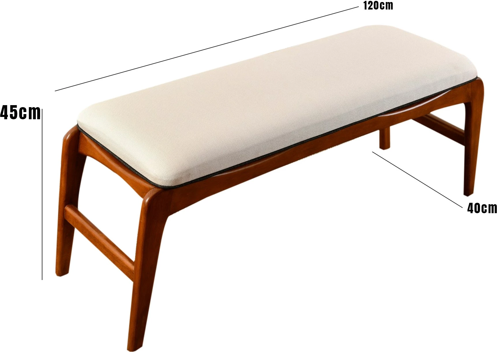 Bank Hanah Home, Touch, dru ahu, ngjyrë arre dhe krem, 120x40x45cm