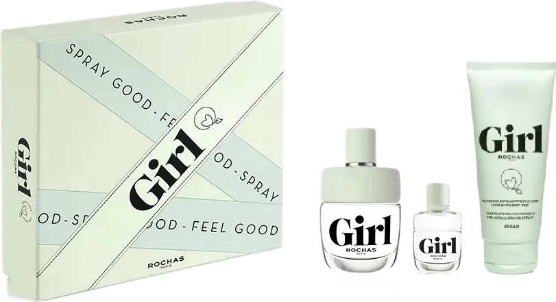 Set për femra Rochas Girl Eau de Toilette 100ml + miniaturë 4.5ml + xhel dushi eksfoliues 100ml