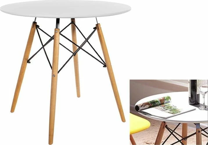Tavolinë e rrumbullakët Mufart ETT 80cm, MDF, këmbë ahu, e bardhë