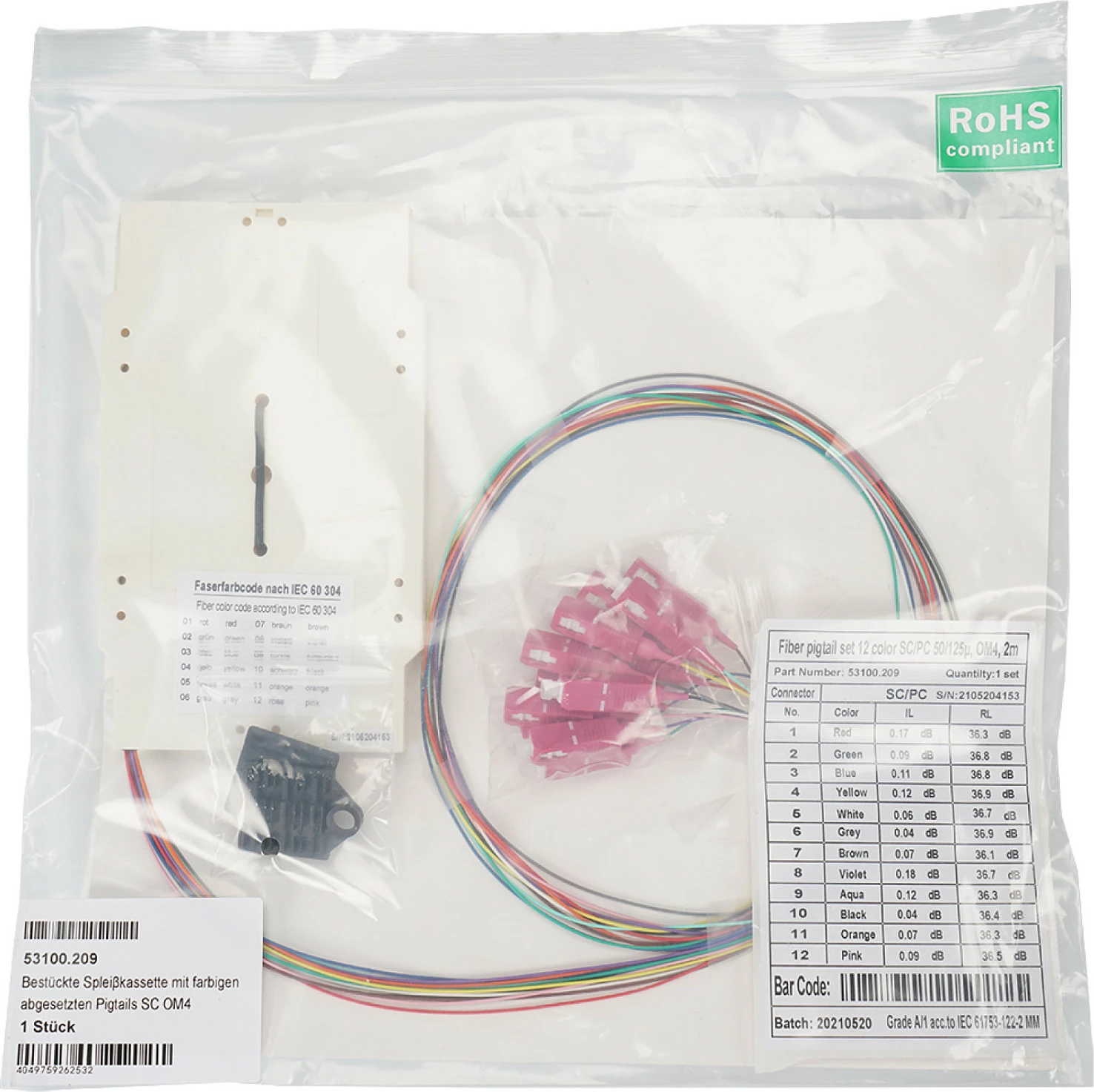 Kasetë splejsi fibra optike EFB Elektronik, Pigtail SC OM4, me ngjyra