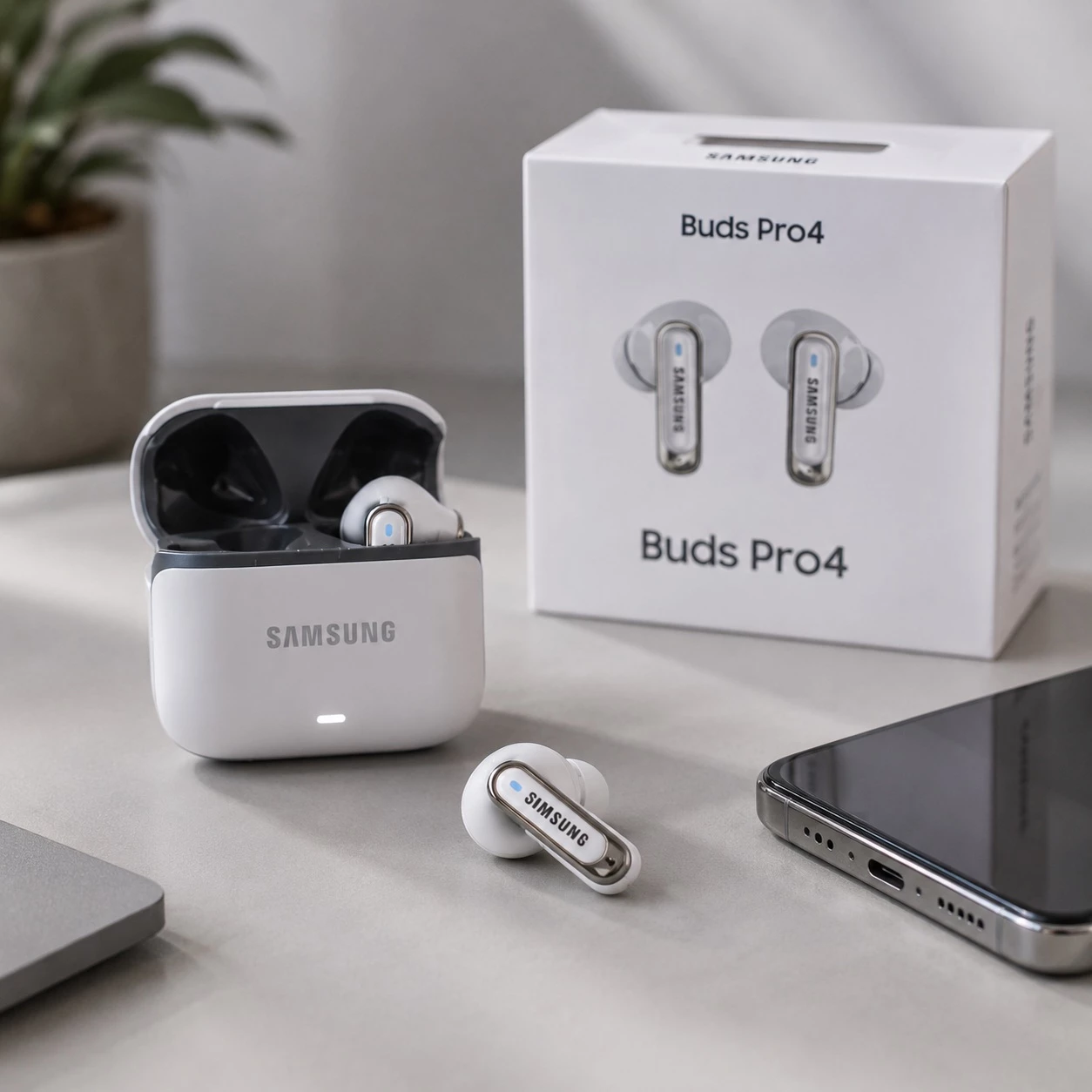 Kufje Wireless Buds Pro4 (TWS) me ANC dhe Kuti Karikimi (Emitim perfekt i Samsung Buds)