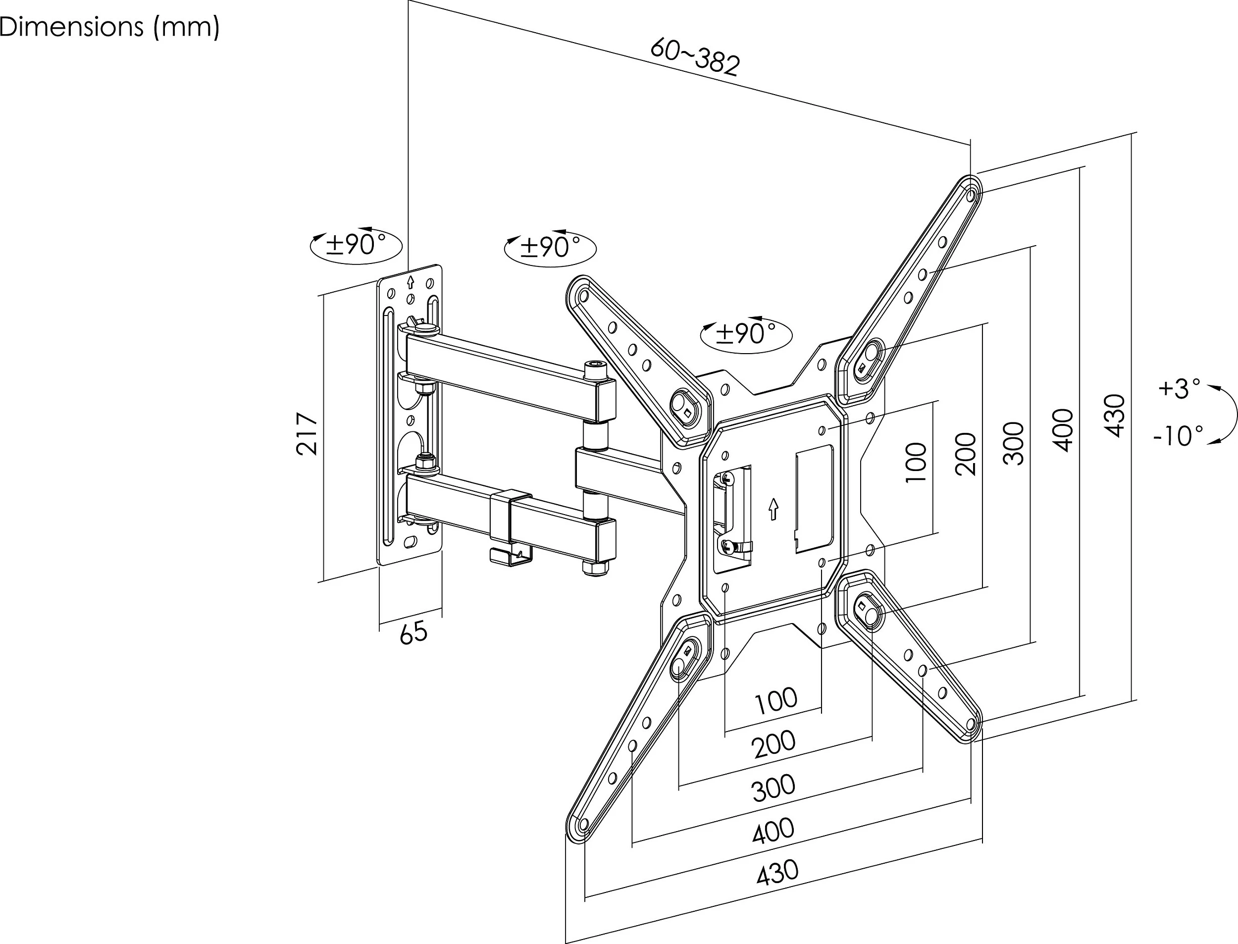 Mbajtëse muri për TV/monitor EQUIP, 23"-55", VESA 100x100-400x400, 30 kg, e zezë