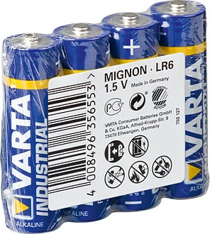 Bateri Varta Industrial LR6 AA, alkaline 1.5V, paketim 4 copë, blu