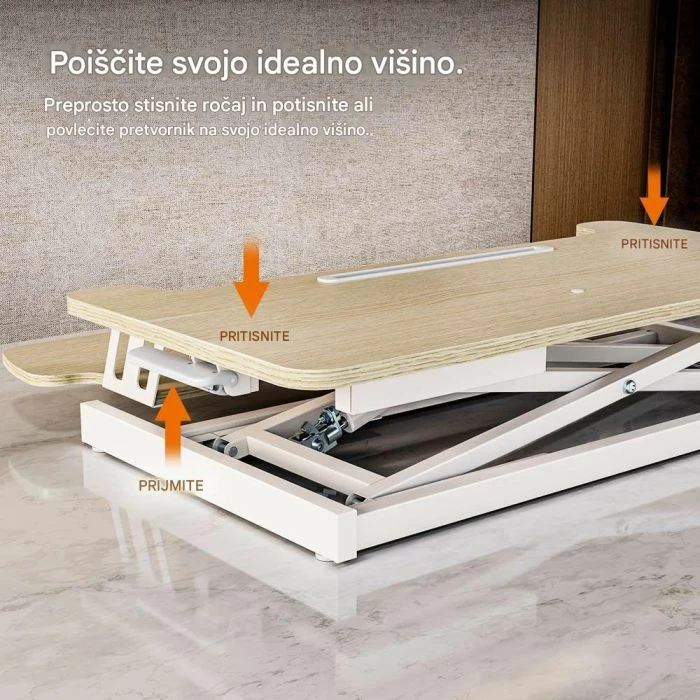 Konvertues tavoline sit-stand VONHAUS 3000538, sipërfaqe 80x40 cm, rregullim lartësie 11.5-51 cm, dru i çelët