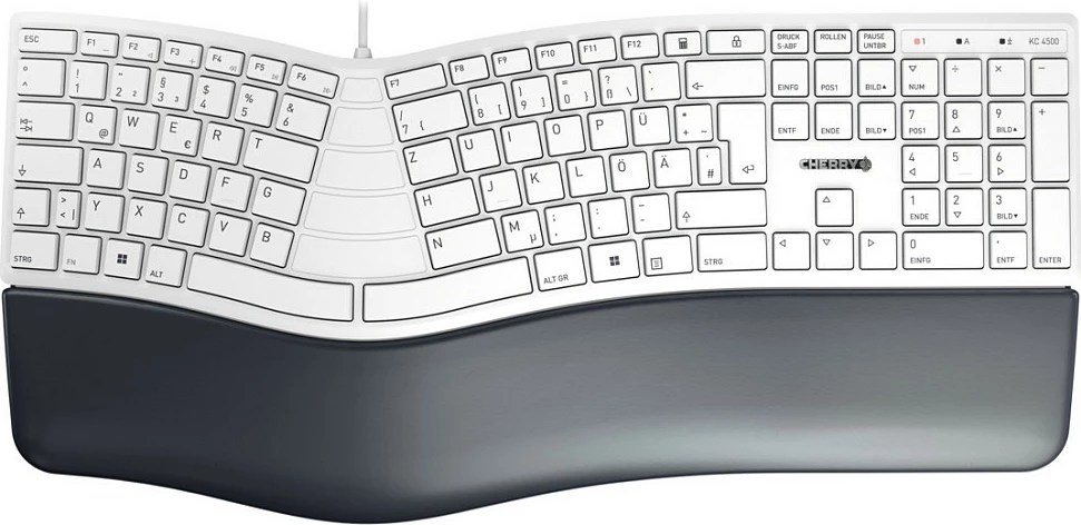 Tastierë Cherry KC 4500 ERGO, Wired, USB, QWERTZ, Bardhë