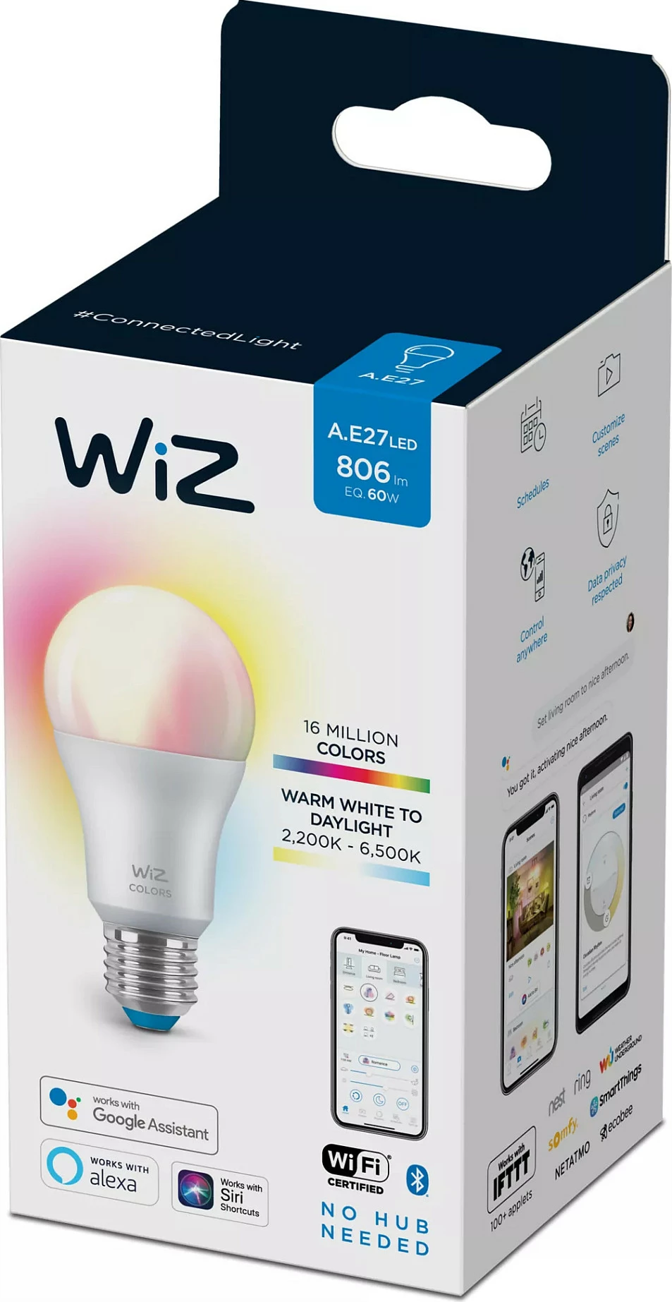 Llambë smart WiZ Bulb 8W A60 E27, Wi‑Fi/Bluetooth, full-color, e bardhë