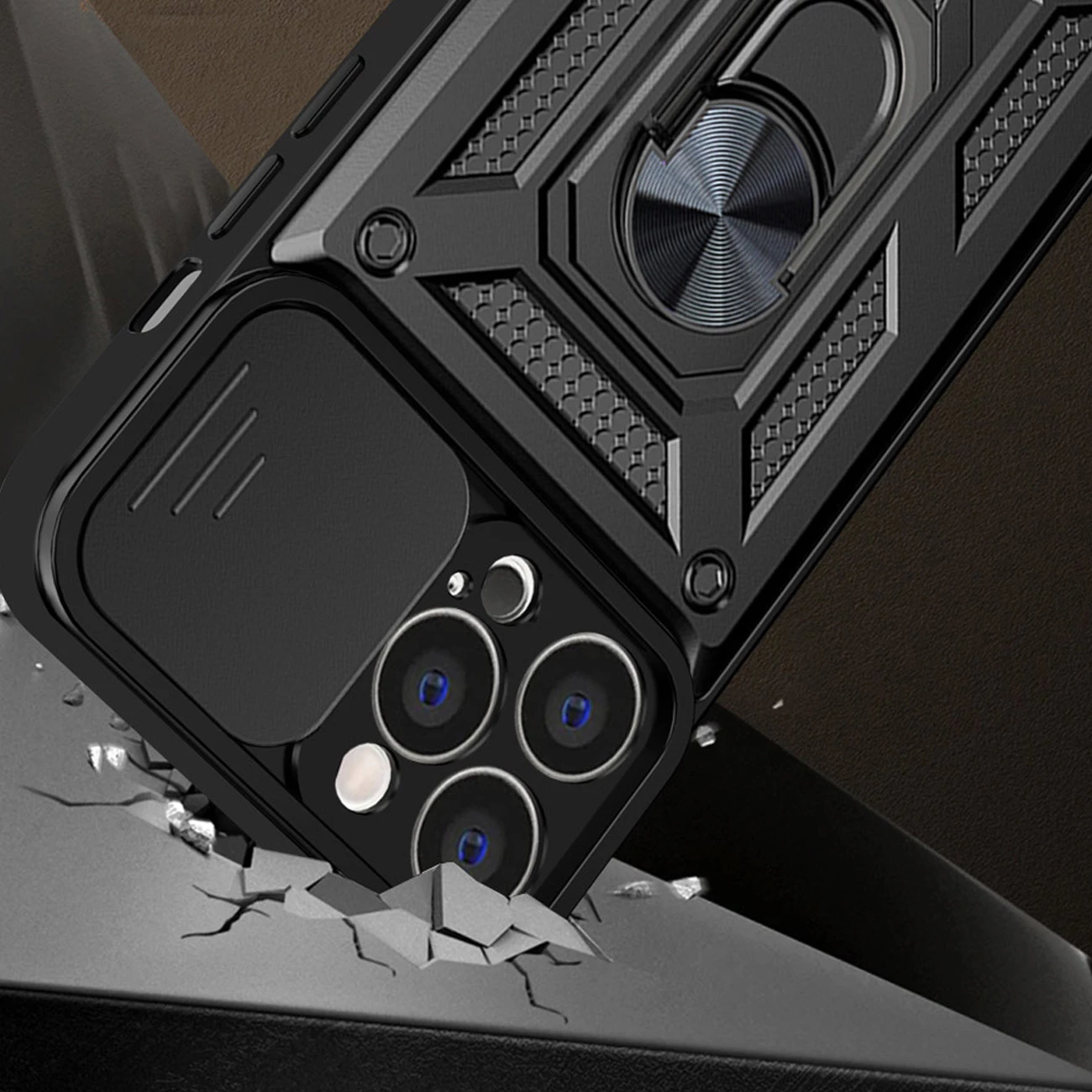 Mbështjellës Hurtel Hybrid Armor Camshield për iPhone 13 Pro Max, me kapak kamere, rozë